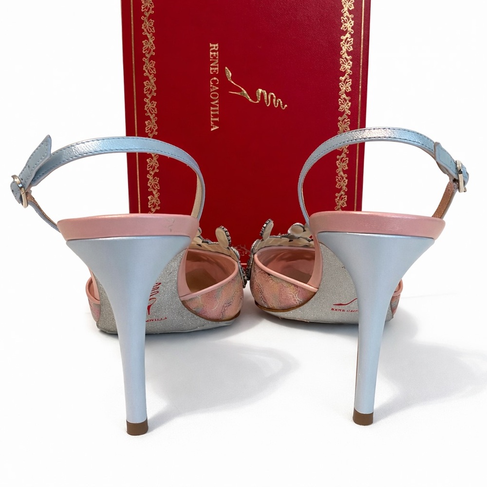 Rene Caovilla • “Veneziana” Rainbow Lace Sling Back Heels - Picture 11 of 17